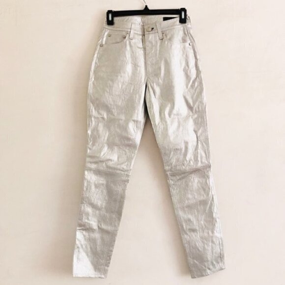 rag & bone Leather Pants 23 NWT Silver Metallic Contemporary Space Dress Event - Picture 5 of 13